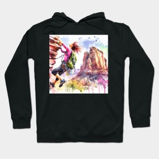 Artistic illustration of a mountain climber scaling a cliff face Hoodie